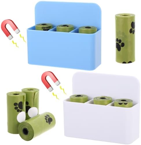 2 PCS Magnetic Dog Poop Bag Dispenser, Dog Poop Bags Holder, Wall Mount Pet Waste Bag Storage Container Comes with 90 Scented Waste Bags Indoor Outdoor Use for Dog Poop and Cat Litter Bags by Rainmae