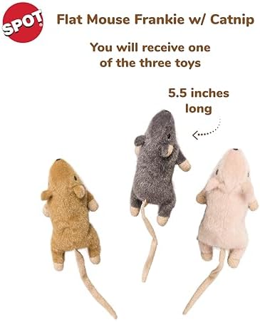 SPOT Flat Mouse Frankie with Catnip - Cat Toy, Fuzzy Mice with Catnip and Crinkle Sound, Perfect Size for Pouncing on, Chasing, Hunting - 5.5in Plush Toys, Assorted Colors (Pack of 2) - Image 2