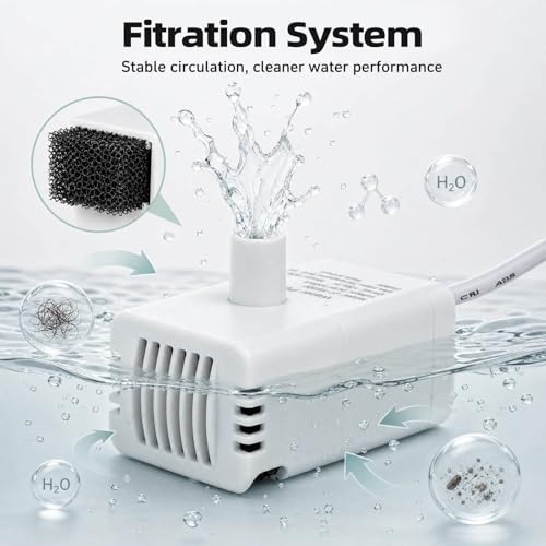 Cat Water Fountain Replacement Pump for 3.2L/108oz Wireless Stainless Steel Cat Fountains,Pet Fountain Pump for Cat and Dog Water Dispenser - Image 4