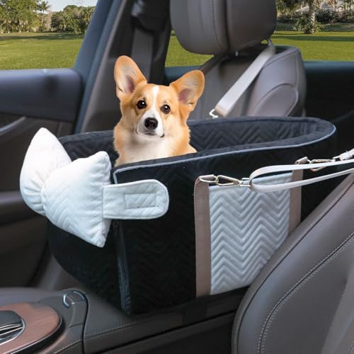 Prpeko Small Dog Car Seat, Portable Dog Seat with Soft Washable Cushion,Center Console Dog Car Seat for Small Dogs Up to 13lbs(Black) by Prpeko