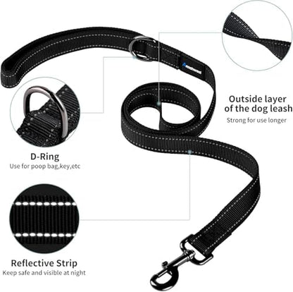 Annchwool No Pull Dog Harness with Padded Handle+5 Ft Leash,Reflective Strip Escape Proof and Quick Fit to Adjust Dog Harness,Easy for Training Walking for Small & Medium and Large Dogs(Black-Set,XL) - Image 5