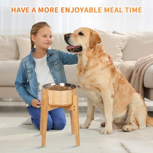 Elevated Dog Bowls for Large Dogs Feeder Two Bowls with a Stainless Steel and Bamboo Dishes，Raised Dog Bowl Stand with Non-Slip Feet，Ideal for Medium and Large Breeds， (13.5-inch High) - Image 7