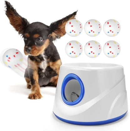 Automatic Dog Ball Thrower Launcher for Small to Medium Dogs, Tennis Machine Ball Thrower for Dogs, Interactive Dog Toys for Boredom, Games to Keep Them Busy, Includes 6 ETPU Balls, 2.3 Inch (BLUE) by Unknown