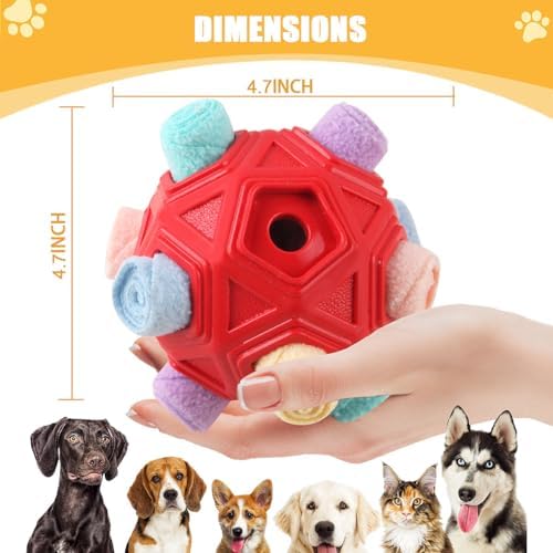 Dog Snuffle Ball-Interactive Puzzle Dog Toys Encourage Natural Foraging Skills Slow Feeder for Training and Stress Relief, Cloth Strip Hiding Food Dog Toys for Any Size Dogs (Red Macaron) - Image 5