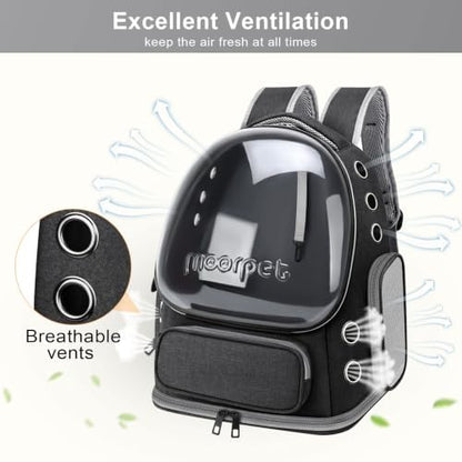 Cat Backpack Carrier, Breathable Cat Carrier Large Space Bubble Pet Backpack for Kitty Small Dog up to 20lbs, Transparent & Foldable Pet Carrier for Travel Hiking, Black - Image 2