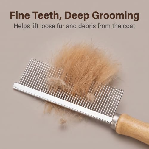 Silver Dog and Cat Combs For Grooming Long Haired Cats and Dogs - Pet Dog Cat Comb Stainless Steel Pin Teeth Wooden Handle Grooming Fur Hair Brush - Comb Removes and Prevents Matted Fur，Grooming - Image 4