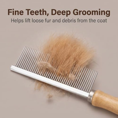 Silver Dog and Cat Combs For Grooming Long Haired Cats and Dogs - Pet Dog Cat Comb Stainless Steel Pin Teeth Wooden Handle Grooming Fur Hair Brush - Comb Removes and Prevents Matted Fur，Grooming - Image 4
