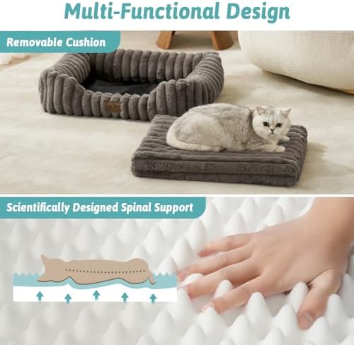 COZY KISS Orthopedic Dog Bed for Small Dogs & Cats - Washable Rectangle Pet Bed with Anti-Slip Bottom, Soft Calming Cat & Puppy Bed for Indoor Pets (25"x21"x6", Grey) - Image 3