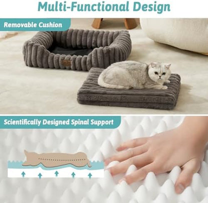 COZY KISS Orthopedic Dog Bed for Small Dogs & Cats - Washable Rectangle Pet Bed with Anti-Slip Bottom, Soft Calming Cat & Puppy Bed for Indoor Pets (25"x21"x6", Grey) - Image 3