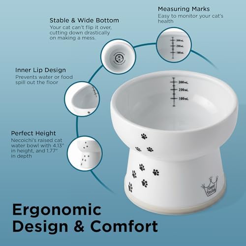NECOICHI Raised Cat Water Bowl, Elevated, with Measurement Lines, Dishwasher and Microwave Safe (Cat, Extra Tall) White - Image 4