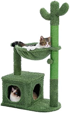 MUTTROS 40" Cactus Cat Tree with Hammock, Condo & Sisal Post, Green by MUTTROS