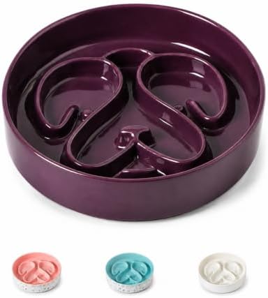 Slow Feeder Dog Bowl, 8” Ceramic Dog Bowls for Medium & Large Breed, Purple by AllAboutOurFurryFolks