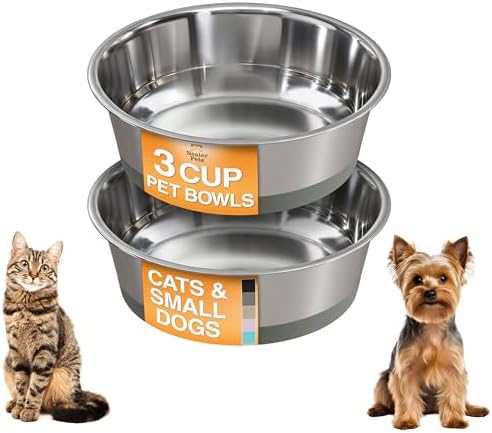 Neater Pet Brands Stainless Steel Dog Bowls with Non-Slip Rubber Bottom – 3 Cup (24 oz), Gray - Set of 2 Heavy Duty Metal Dog Bowls, Dishwasher Safe, Food or Water Bowl, Ideal for Small to Medium Dogs by NeaterPetBrands