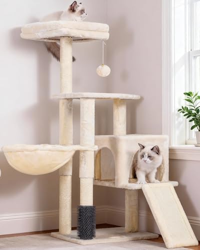 Heybly Cat Tree with Cat Self Groomer Brush, 42.5 inch HCT005SM by HEYBLY