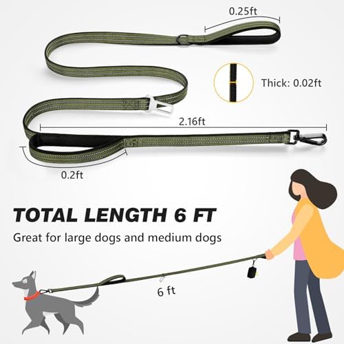 Double Handle Dog Leash with Poop Bag Holder and Car Seat Belt Buckle - Image 2