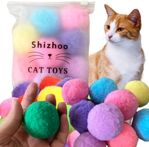 Premium Soft Pom Pom Balls for Kittens - Lightweight, Interactive, Assorted Colors - Plush Toy Balls for Kitten Training and Play - Pet Products for Cats (2.0 Inches 10 Balls) by Shizhoo