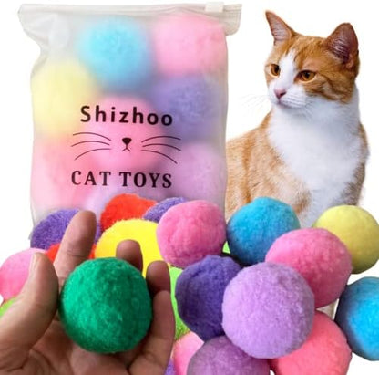 Premium Soft Pom Pom Balls for Kittens - Lightweight, Interactive, Assorted Colors - Plush Toy Balls for Kitten Training and Play - Pet Products for Cats (2.0 Inches 10 Balls) by Shizhoo