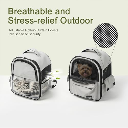 Cat Carrier Dog Backpack Carrier with Anti-Collapse Bottom (Light Gray) - Image 3