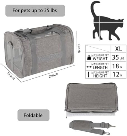 Cat Carrying Case - Pet Carrier Airline Approved, Protable and Breathable Pet Travel Carrier Removable Fleece Pad, Collapsible Cat Carrier Dog Carrier for Medium Cats Small Cats Dogs (X-Large, Grey) - Image 2