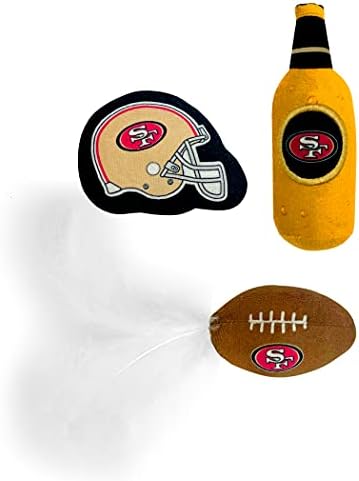 BEST PLUSH CAT TOY NFL SAN FRANCISCO 49ERS Complete Set of 3 piece Cat Toys filled with Fresh Catnip. Includes: 1 Helmet Cat Toy, 1 Football Cat Toy with Feathers & 1 Beer Bottle. Beautiful Team LOGOS - Image 2