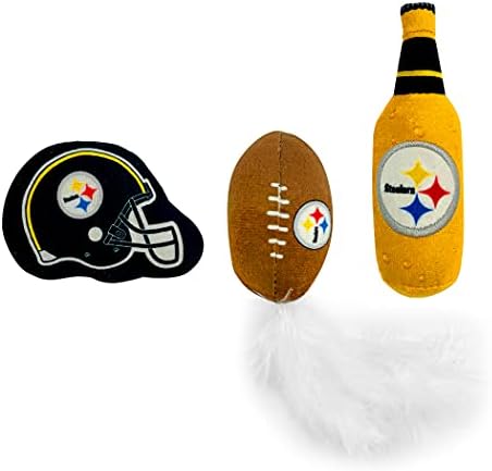 BEST PLUSH CAT TOY NFL PITTSBURGH STEELERS Complete Set of 3 piece Cat Toys filled with Fresh Catnip. Includes: 1 Helmet Cat Toy, 1 Football Cat Toy with Feathers & 1 Beer Bottle. Beautiful Team LOGOS - Image 2