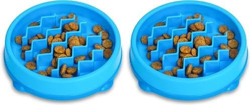 Catstages Kitty Slow Feeder Cat Bowl, Blue (Pack of 2) by Catstages