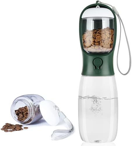 Dog Water Bottle with Food Container, Portable Leak Proof Pet Water Dispenser for Walking Hiking Travel, Puppy Essentials Accessories for Small Large Dogs, Dog Gifts (10oz/15oz/19oz) by AVELORA