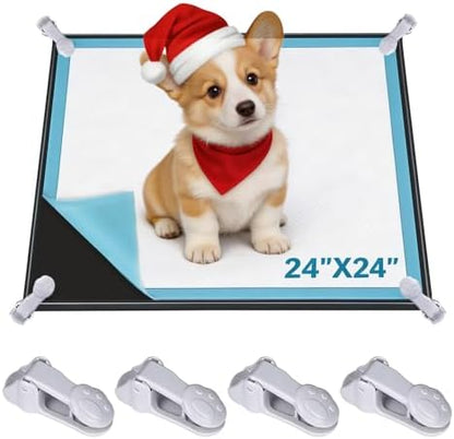 Dog Pee Pad Holder with 4 Holder Clamps, Fits Up to 24" x 24" Training Pads, Silicone Non-Slip Dog Potty Tray, High Edge Puppy Pad Holder Tray for Easy Cleaning, for Puppy Potty Training. Black by Unknown