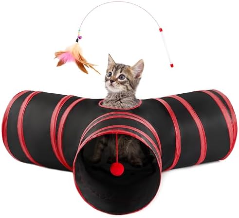 Love's cabin Cat Tunnel for Indoor Cats, 3-Way Collapsible Play Tunnel by Lovescabin