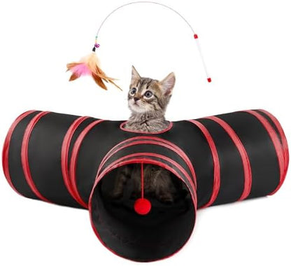 Love's cabin Cat Tunnel for Indoor Cats, 3-Way Collapsible Play Tunnel by Lovescabin