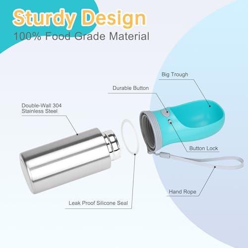 Portable Dog Water Bottle, 14 OZ Stainless Steel Pet Water Dispenser - Image 2