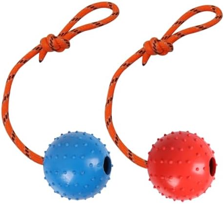 2 Pack Dog Ball, K9 Ball on Rope for Reward, Fetch, Play (Blue and Red) by Nevperish