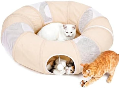 Ownpets 2 in 1 Collapsible Cat Tunnel for Indoor Cats with Cushion Bed by Ownpets
