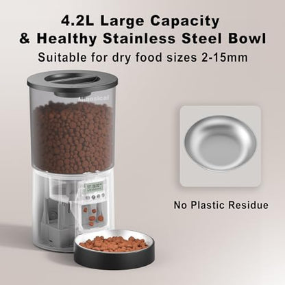 Automated Cat Feeder,Clear 4.2L Dry Food Dispenser with Single Bowl,Programmable Timed Pet Feeder for Up to 6 Daily Meals,10-Second Voice Message & Dual Power Backup (Black, 4.2L Press Version) - Image 5