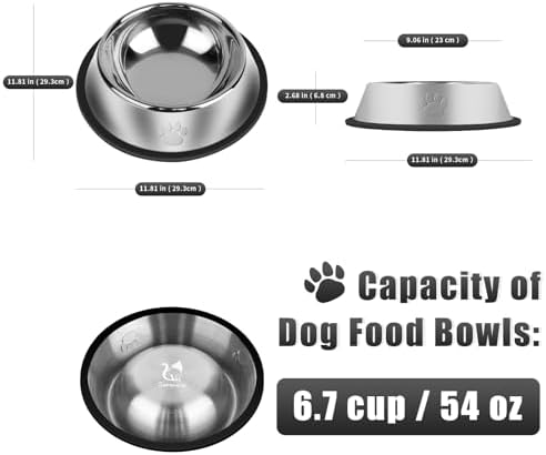 3Pcs Stainless Steel Dog Bowls Set with Dog Paw Pattern- Non-Slip Food and Water Bowl 54 Oz - Dishwasher-Safe, Rust Resistant Metal Pet Bowls for Small/Medium/Large Sized Pets - Image 2