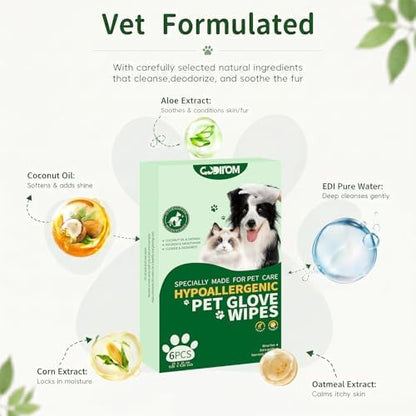 Pet Cleaning Glove Wipes for Dogs & Cats, 6 Pcs - Image 5
