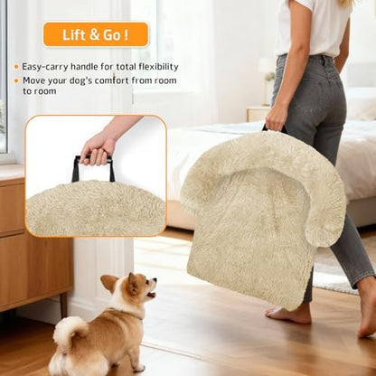 Calming Dog Bed Fluffy Plush Dog Mat for Furniture Protector with Removable Washable Cover for Large Medium Small Dogs and Cats (XS (31"x23.5"x5"), Beige) - Image 3