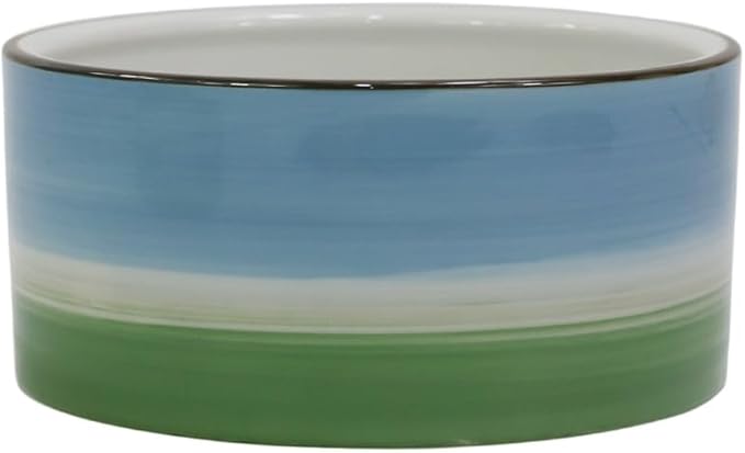 Blue & Green Vintage Porcelaine Dog Bowls, Anti-Slip Heavy Ceramic Dog Pets Feeding Food and Water Bowls Dish, 27OZ for Medium Large Dogs,Dishwasher and Microwave Safe-6"