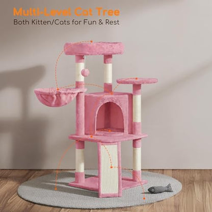 Yaheetech Cat Tree, 42in Play Tower for Indoor Cats, Kitten House with Large Perch & Scratching Posts & Cozy Condo & Scratching Ramp, Cat Furniture Activity Center, Pink - Image 6