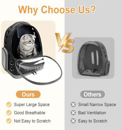 Cat Backpack Carrier, Breathable Cat Carrier Large Space Bubble Pet Backpack for Kitty Small Dog up to 20lbs, Transparent & Foldable Pet Carrier for Travel Hiking, Black - Image 3