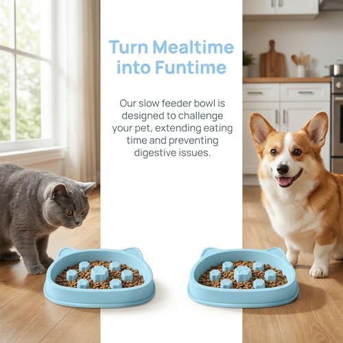 Slow Feeder Dog Bowls, 2PCS Interactive Anti-Choking Dog Food Bowls, Puzzle Maze Food Bowl Slow Feeding Bloat Stop, Non-Slip Slow Eating Pet Bowl for Small Medium Large Dogs & Cats (Blue,Gray) - Image 6