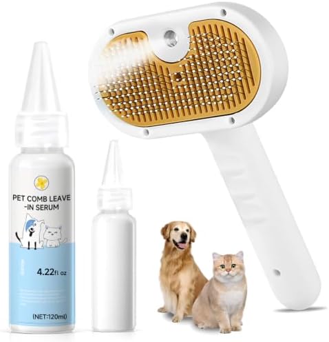 Pet Steam Brush for Dog & Cat – shower bath brush – Steam for Shedding & Grooming Water Brush for Long & Short Haired Pets Spritz Defur Comb 3-in-1 Spray Hair Removal Comb Includes 1*Waterless Shampoo by VVWVVW