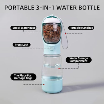 3-in-1 Portable Dog Water Bottle Leak Proof 14oz Blue - Image 3