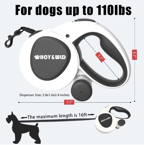 16 ft Retractable Dog Leash with Poop Bag Holder & Poop Bags - Image 3