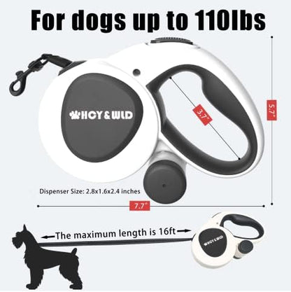 16 ft Retractable Dog Leash with Poop Bag Holder & Poop Bags - Image 3