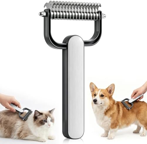 Double Sided Dematting Comb For Dogs And Cats, Undercoat Rake For Shedding, Detangling And Dematting Long, Matted Fur On Cats And Dogs (Gray) by Unknown