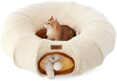 ZOMISIA Cat Tunnel Bed for Indoor Cats, Cute Cat Donut Toy Tunnel for Small Large Cats, Peekaboo Pet Cave Play Tunnel Toys for Kitten/Rabbit,Beige by Zomisia