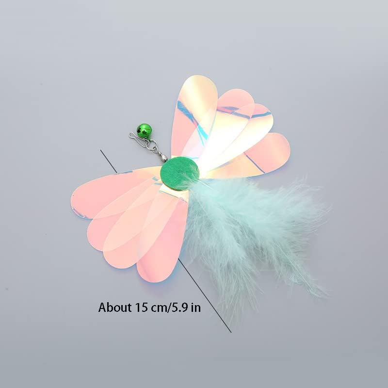 Cat Insect Feather Toys Replacement Cat Toy Wand Refills, 6 Pieces Natural Insect Cat Toy Feathers Refill, Interactive Cat Teaser Wand Attachments, with Bell - Image 4