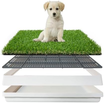 Grass Pad with Tray for Dogs Litter Box Porch Potty for Puppy Pee Training Indoor Fake Grass Pee Pad Artificial Grass with Pee Pad Holder by LGR+SHINE