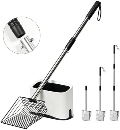 Cat Litter Scoop with Holder 43" Metal Litter Scooper with Stainless Steel Long Handle, Large Kitty Box Scooper Heavy Duty Deep Shovel for Fast Sifting, Dog Waste Scooops for Outside Pet Poop by PETOCAT